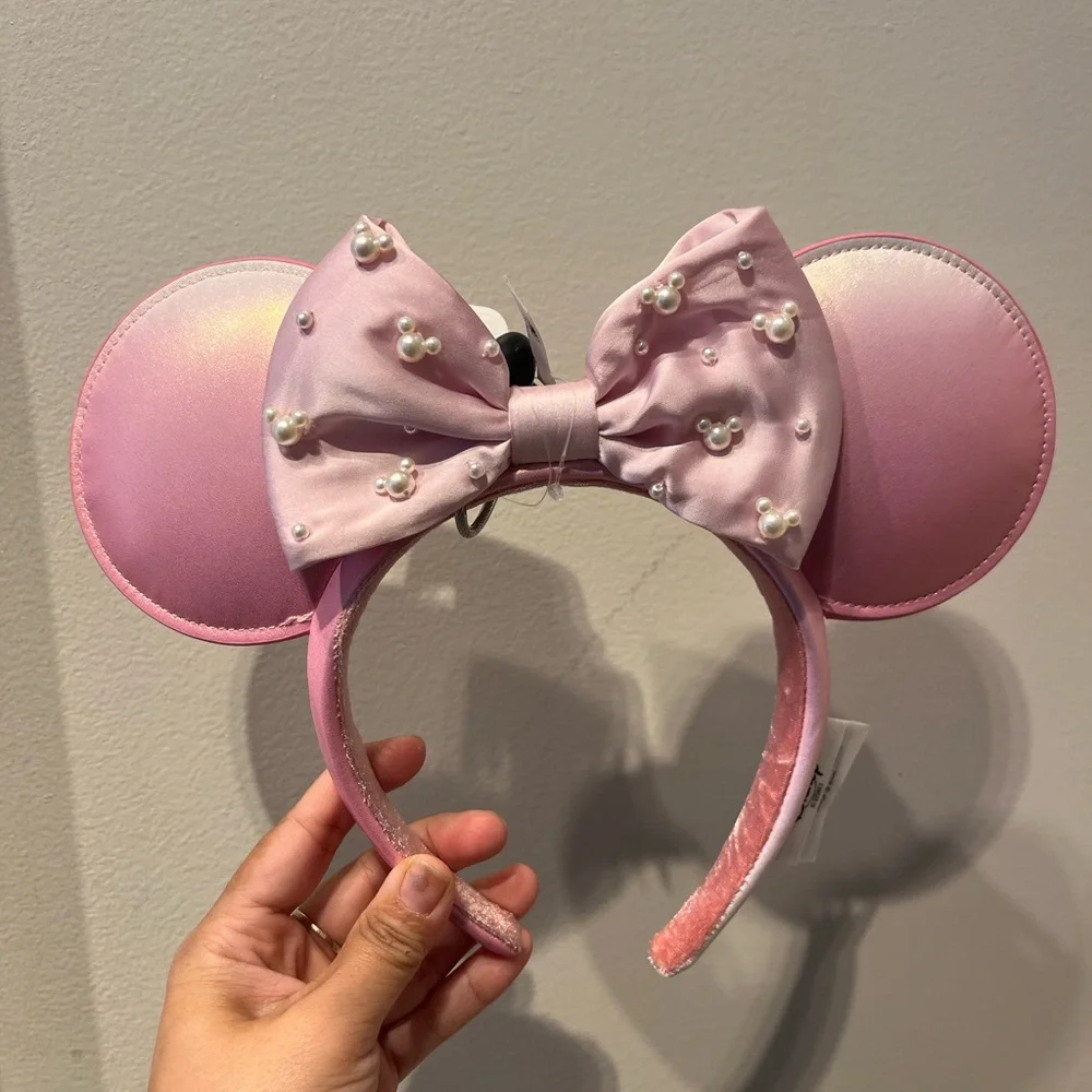 Pink Minnie Mouse Ears Headband with Bow and Pearls - Picture 2 of 5